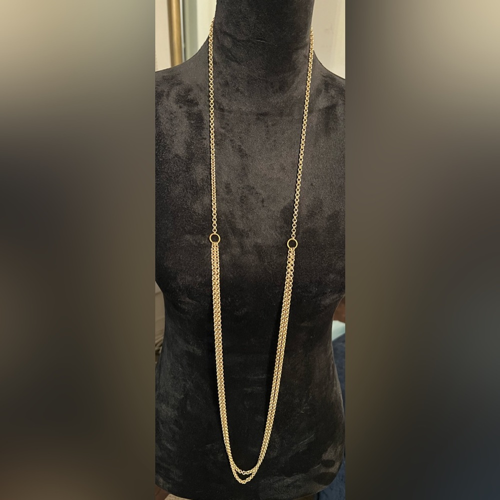 Vintage two rowed gold tone 52” necklace